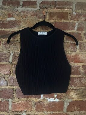 Aritzia Babaton Black Ribbed Cropped Tank Top